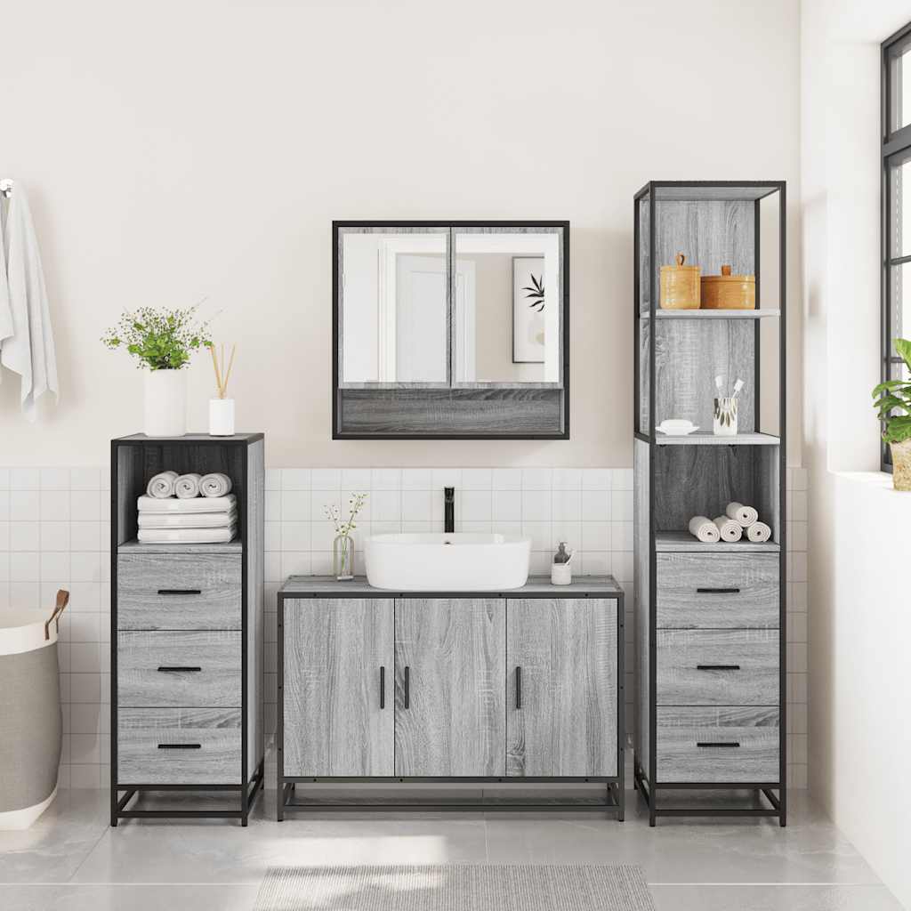 4 Piece Bathroom Furniture Set Grey Sonoma Engineered Wood