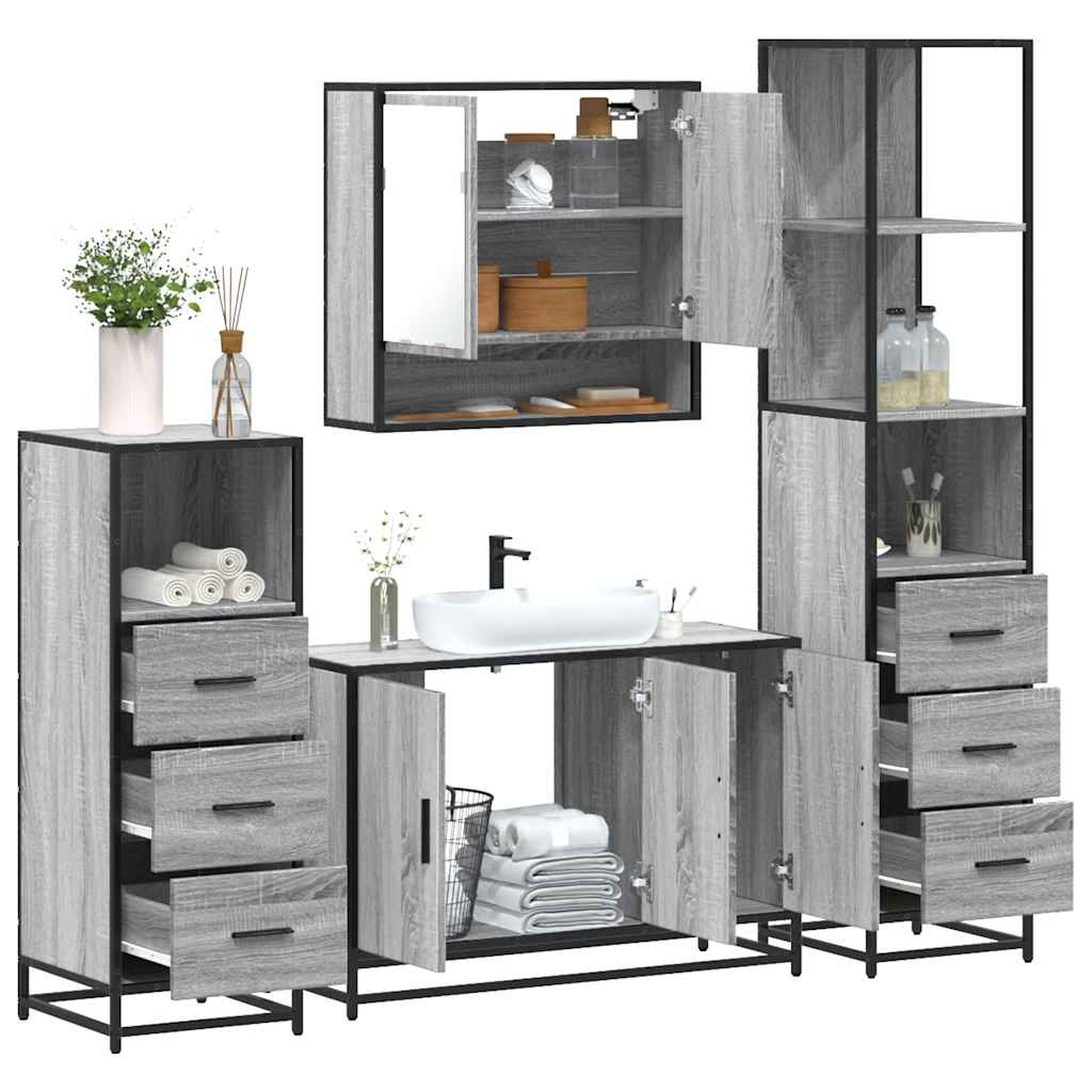 4 Piece Bathroom Furniture Set Grey Sonoma Engineered Wood