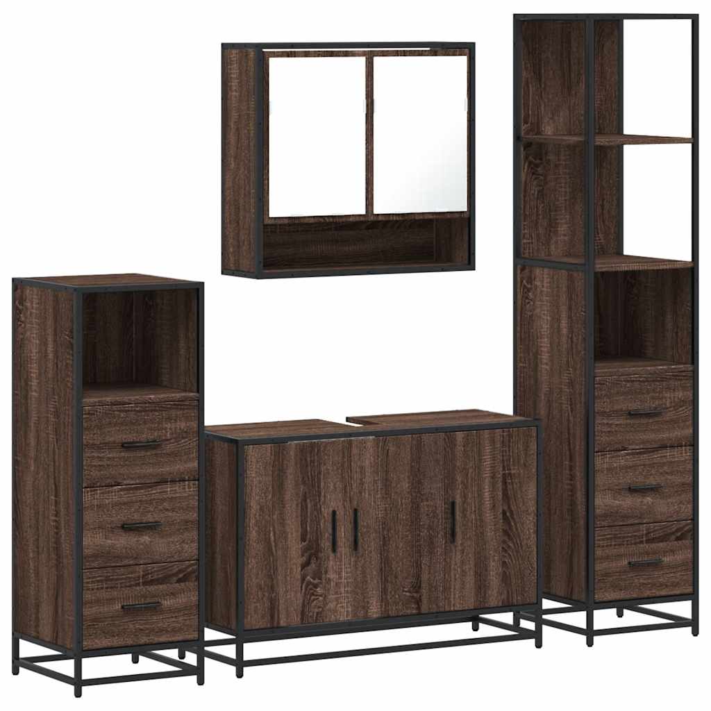 4 Piece Bathroom Furniture Set Brown Oak Engineered Wood