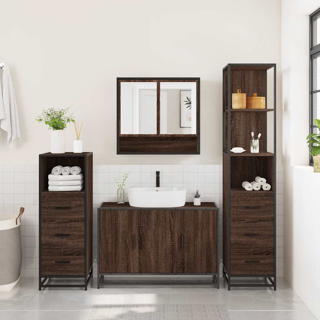 4 Piece Bathroom Furniture Set Brown Oak Engineered Wood