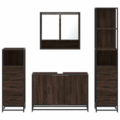 4 Piece Bathroom Furniture Set Brown Oak Engineered Wood