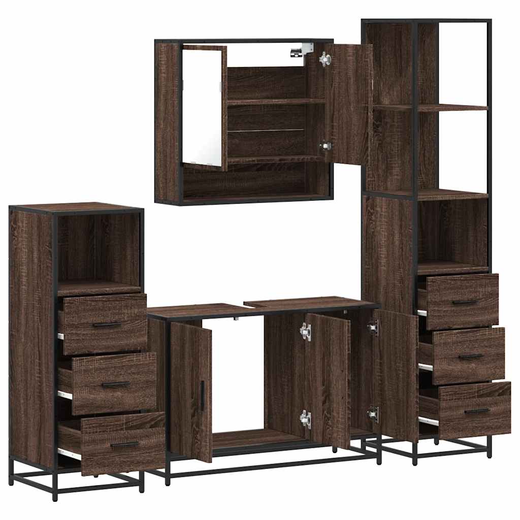 4 Piece Bathroom Furniture Set Brown Oak Engineered Wood