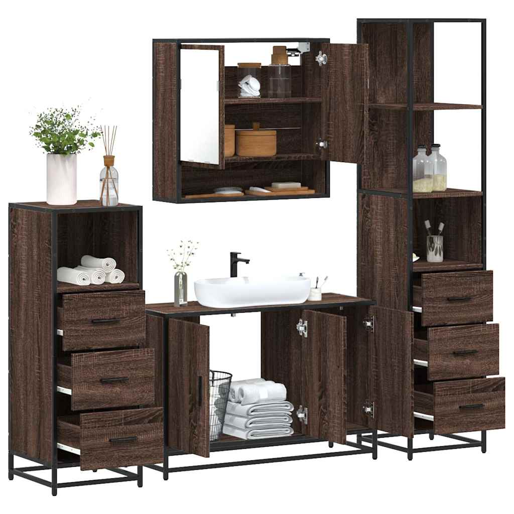 4 Piece Bathroom Furniture Set Brown Oak Engineered Wood