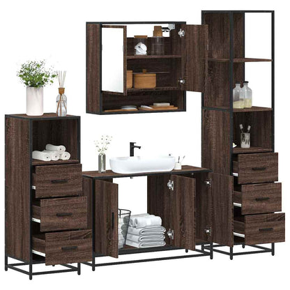 4 Piece Bathroom Furniture Set Brown Oak Engineered Wood