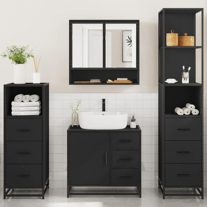 4 Piece Bathroom Furniture Set Black Engineered Wood