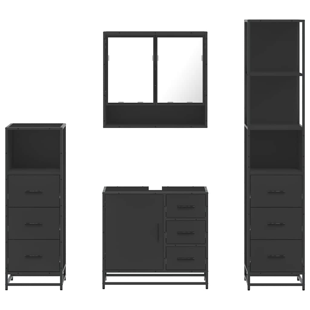 4 Piece Bathroom Furniture Set Black Engineered Wood