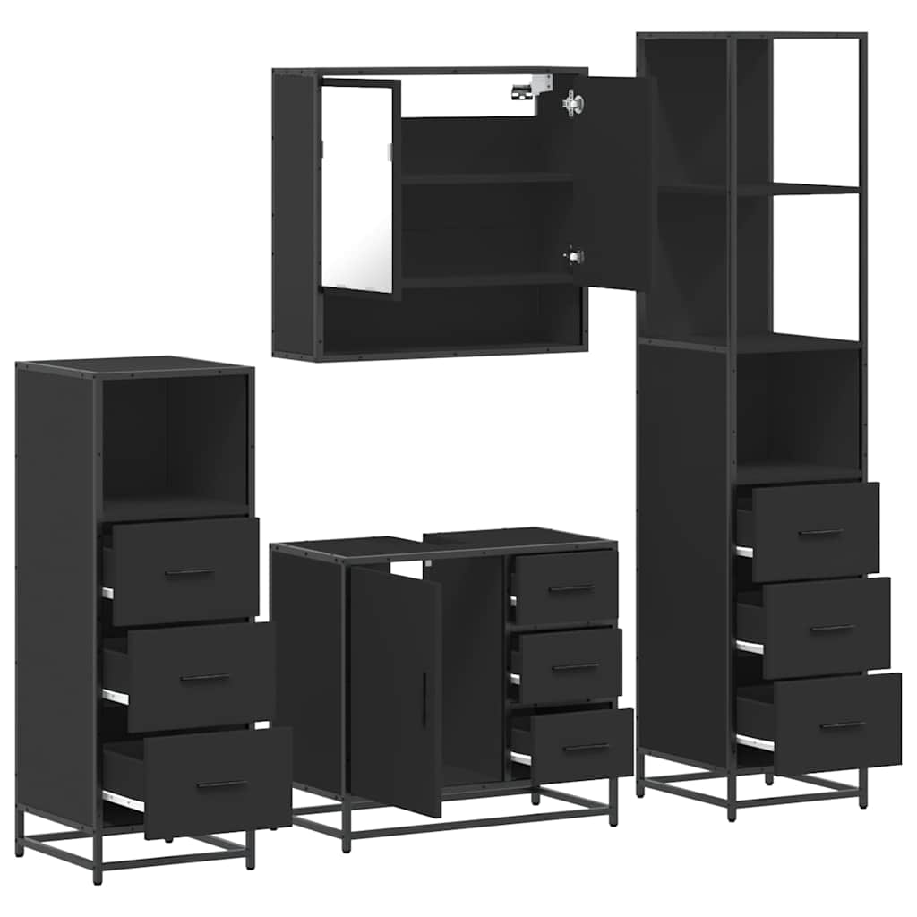 4 Piece Bathroom Furniture Set Black Engineered Wood