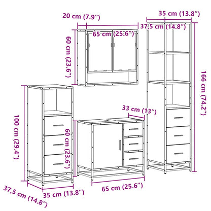 4 Piece Bathroom Furniture Set Black Engineered Wood