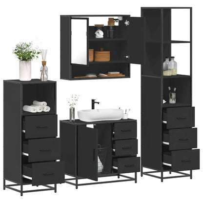 4 Piece Bathroom Furniture Set Black Engineered Wood