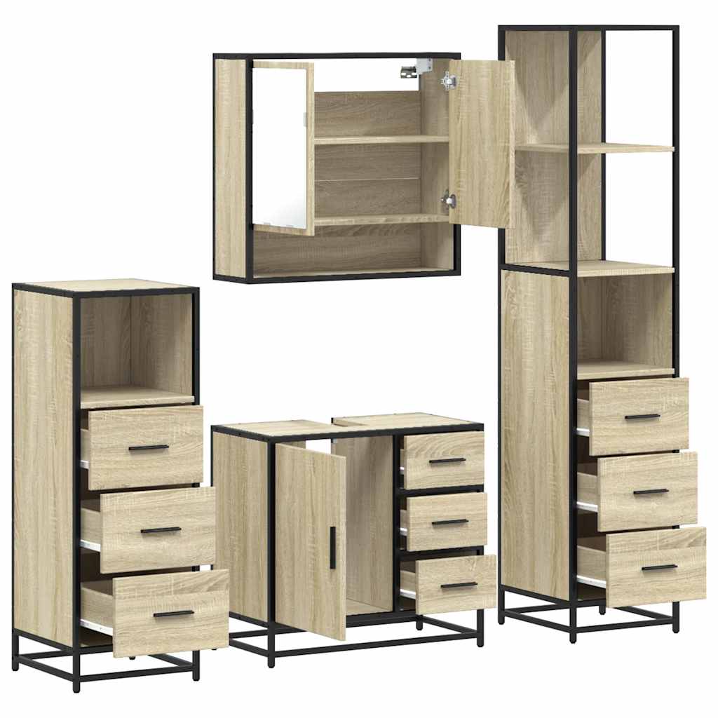 4 Piece Bathroom Furniture Set Sonoma Oak Engineered Wood