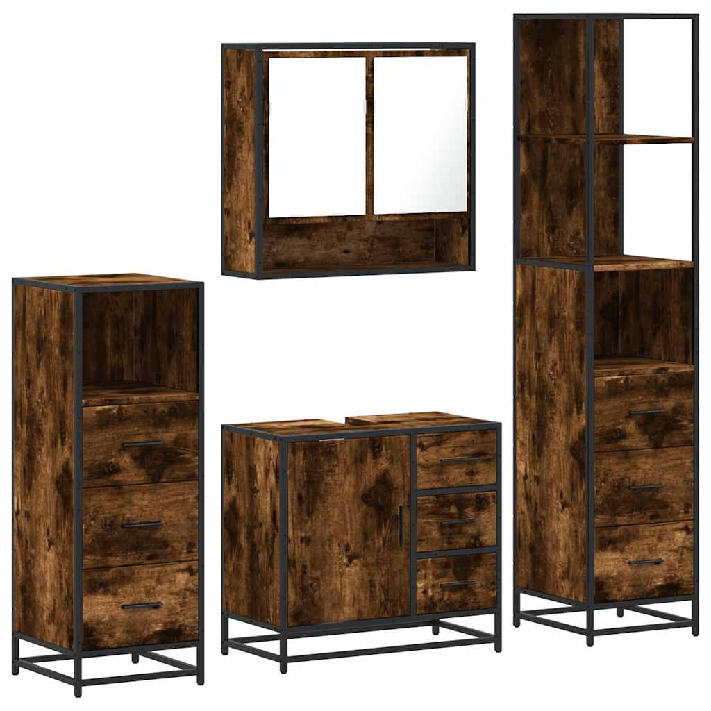 4 Piece Bathroom Furniture Set Smoked Oak Engineered Wood