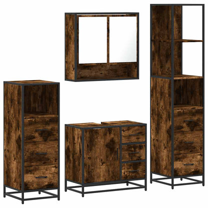 4 Piece Bathroom Furniture Set Smoked Oak Engineered Wood