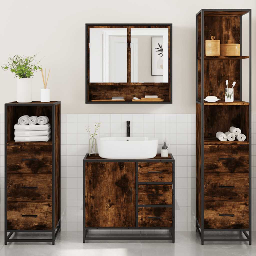 4 Piece Bathroom Furniture Set Smoked Oak Engineered Wood