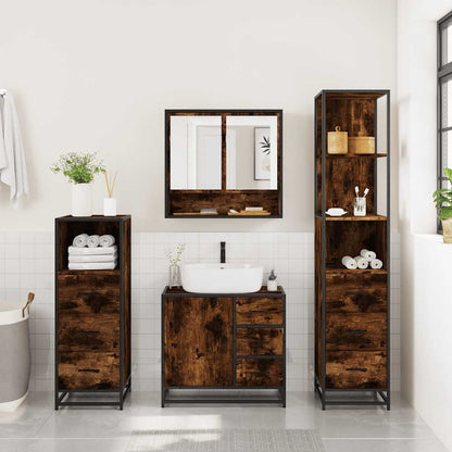 4 Piece Bathroom Furniture Set Smoked Oak Engineered Wood