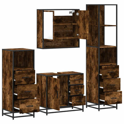 4 Piece Bathroom Furniture Set Smoked Oak Engineered Wood