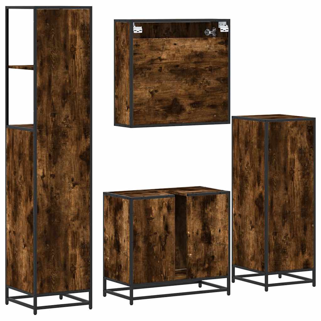 4 Piece Bathroom Furniture Set Smoked Oak Engineered Wood