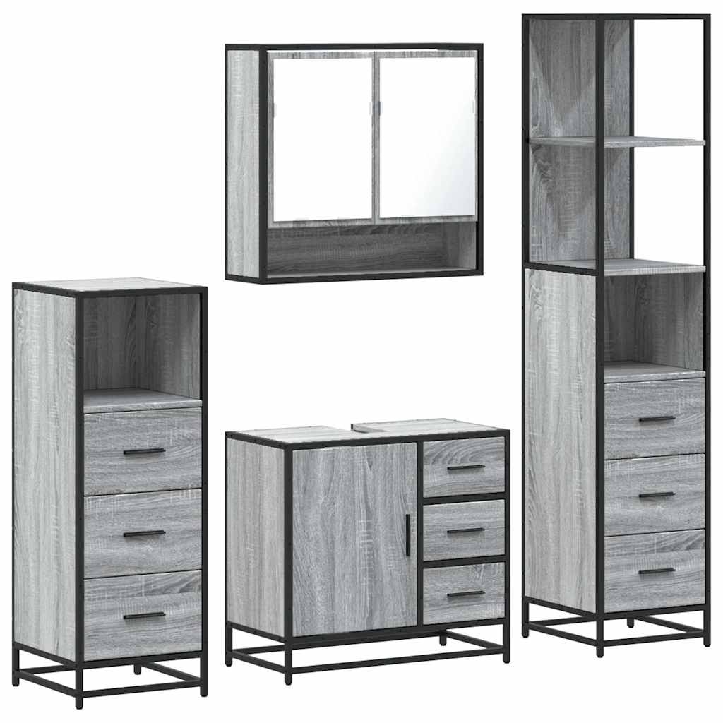 4 Piece Bathroom Furniture Set Grey Sonoma Engineered Wood