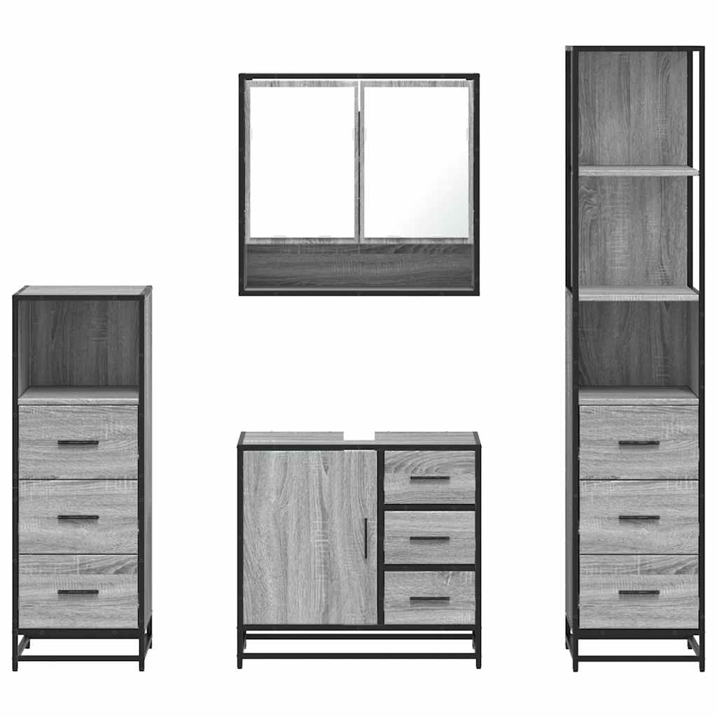 4 Piece Bathroom Furniture Set Grey Sonoma Engineered Wood