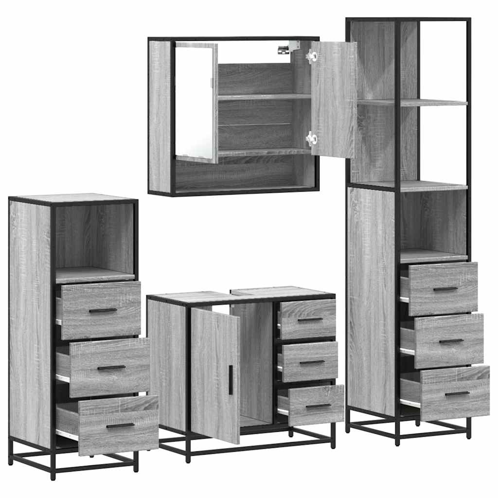 4 Piece Bathroom Furniture Set Grey Sonoma Engineered Wood