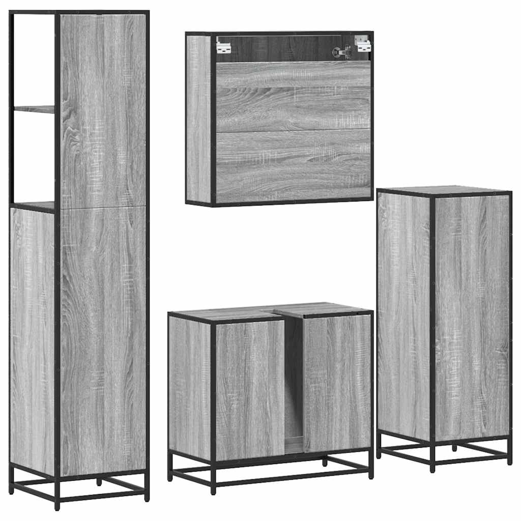 4 Piece Bathroom Furniture Set Grey Sonoma Engineered Wood