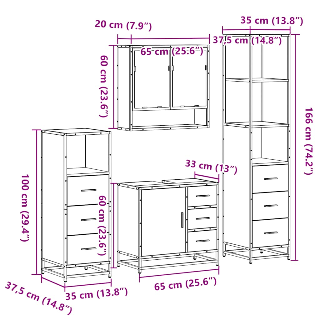 4 Piece Bathroom Furniture Set Grey Sonoma Engineered Wood