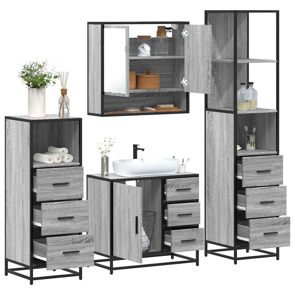 4 Piece Bathroom Furniture Set Grey Sonoma Engineered Wood