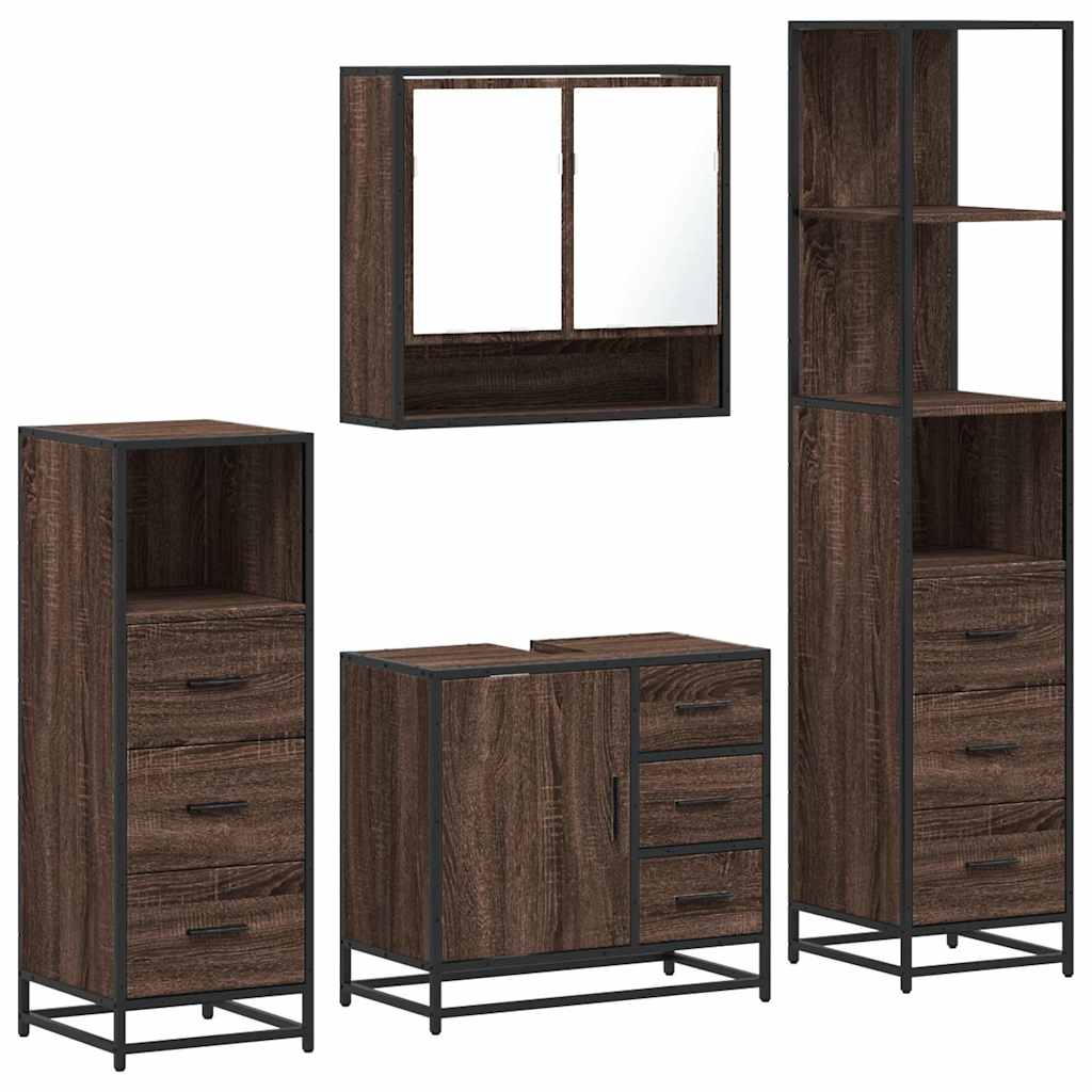 4 Piece Bathroom Furniture Set Brown Oak Engineered Wood