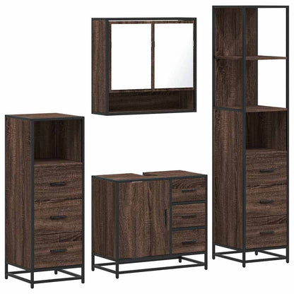 4 Piece Bathroom Furniture Set Brown Oak Engineered Wood