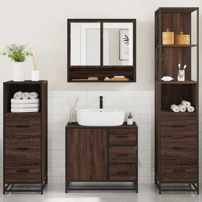 4 Piece Bathroom Furniture Set Brown Oak Engineered Wood