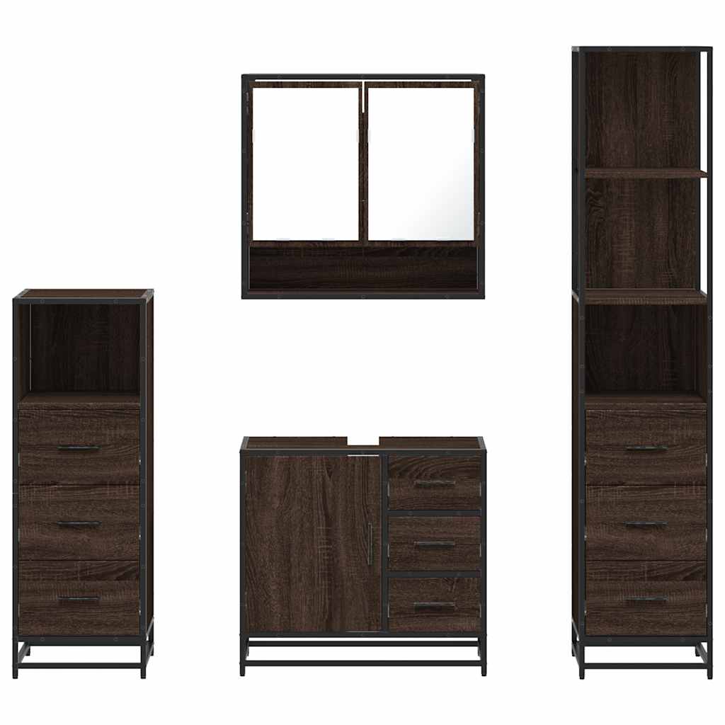 4 Piece Bathroom Furniture Set Brown Oak Engineered Wood