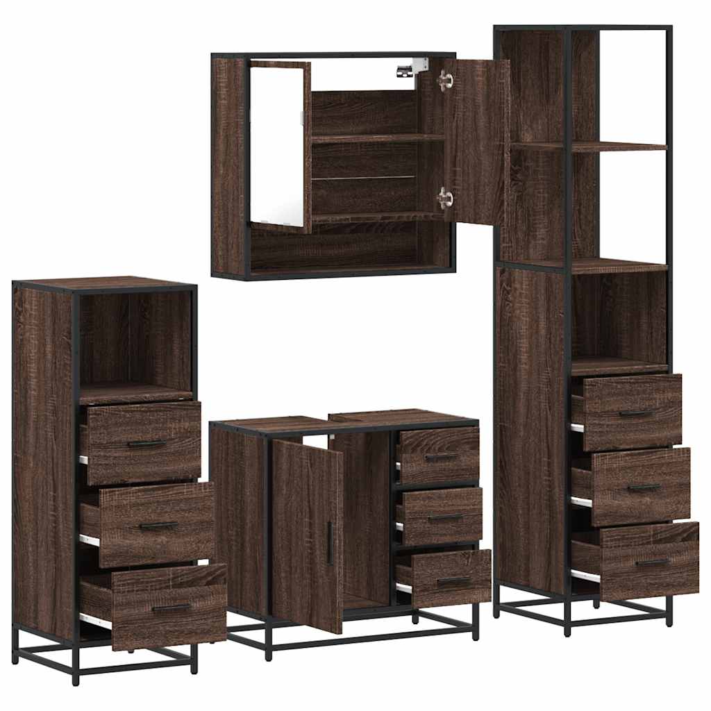 4 Piece Bathroom Furniture Set Brown Oak Engineered Wood