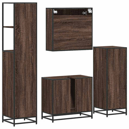 4 Piece Bathroom Furniture Set Brown Oak Engineered Wood