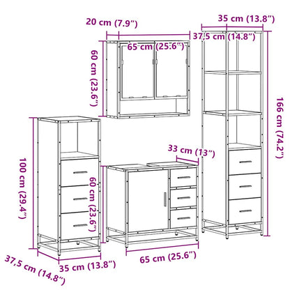 4 Piece Bathroom Furniture Set Brown Oak Engineered Wood