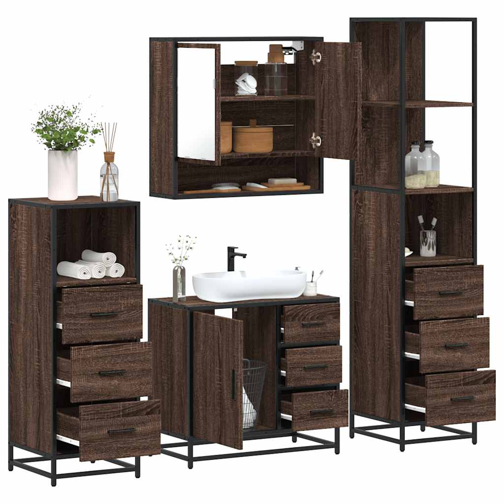 4 Piece Bathroom Furniture Set Brown Oak Engineered Wood