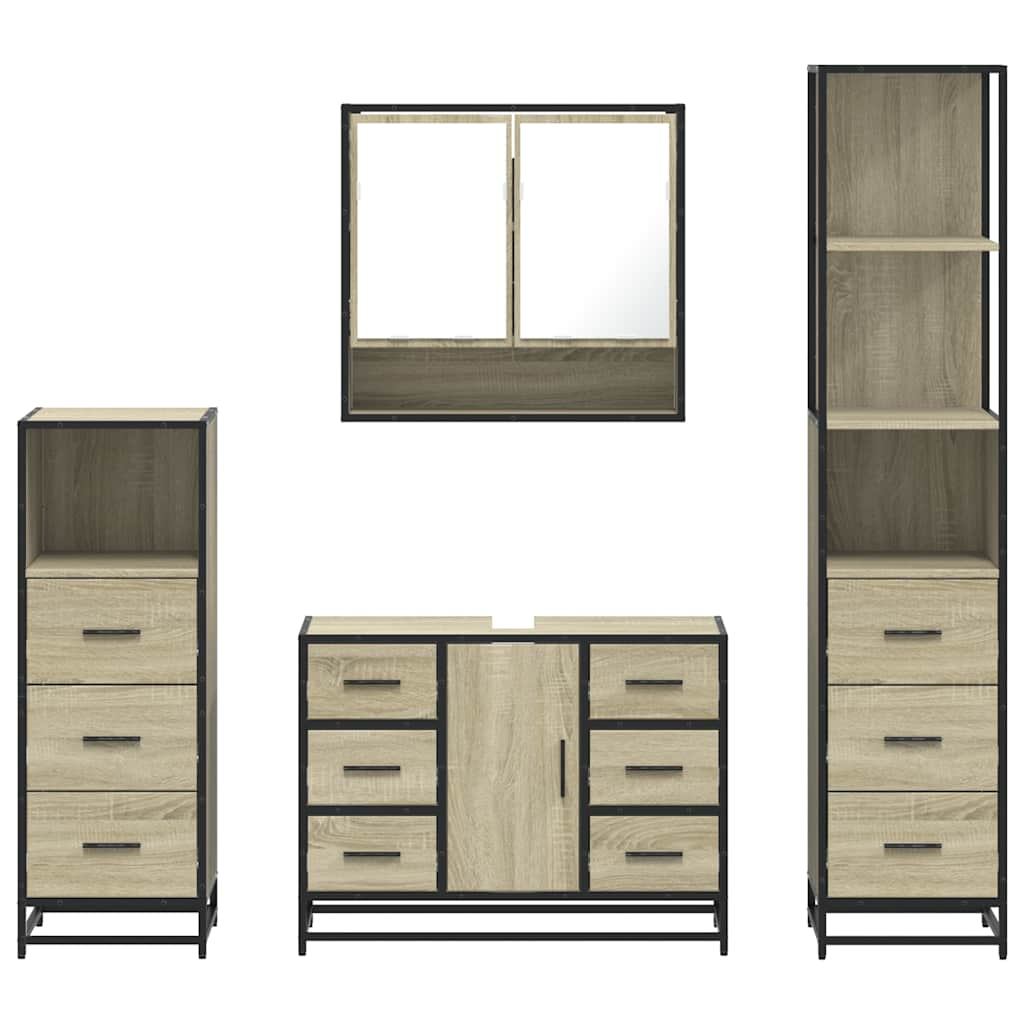 4 Piece Bathroom Furniture Set Sonoma Oak Engineered Wood