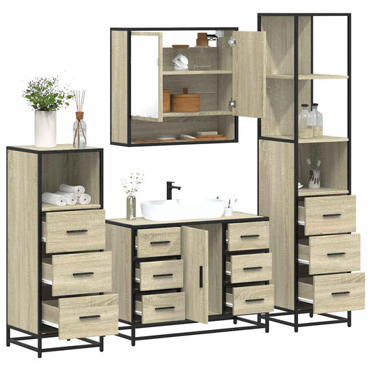 4 Piece Bathroom Furniture Set Sonoma Oak Engineered Wood