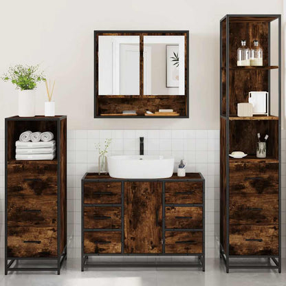 4 Piece Bathroom Furniture Set Smoked Oak Engineered Wood