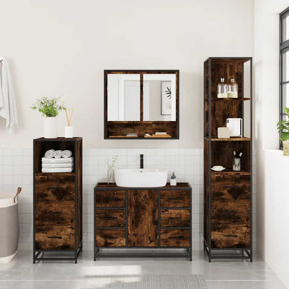 4 Piece Bathroom Furniture Set Smoked Oak Engineered Wood