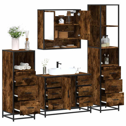 4 Piece Bathroom Furniture Set Smoked Oak Engineered Wood