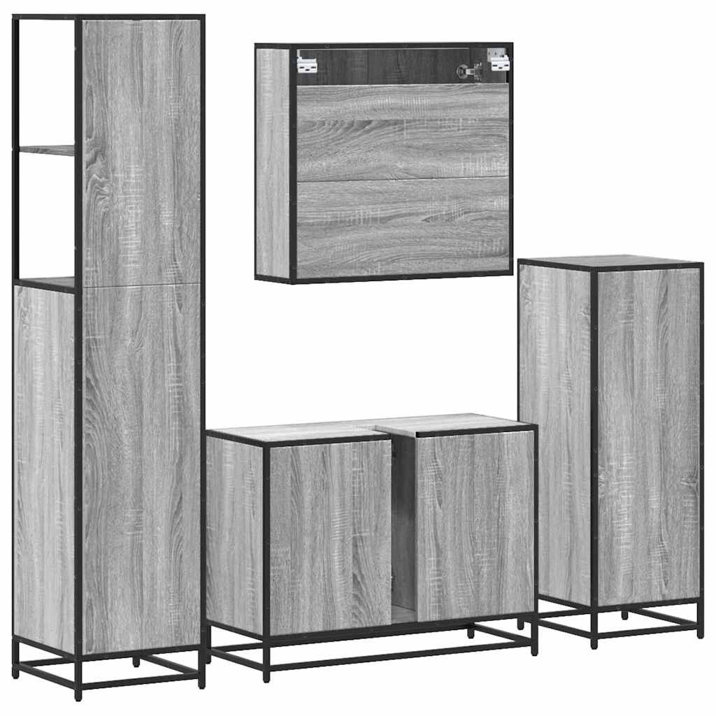 4 Piece Bathroom Furniture Set Grey Sonoma Engineered Wood