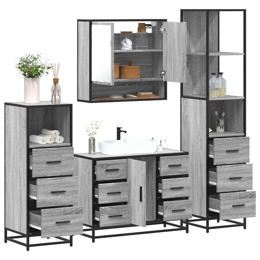 4 Piece Bathroom Furniture Set Grey Sonoma Engineered Wood