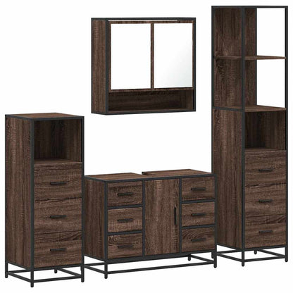 4 Piece Bathroom Furniture Set Brown Oak Engineered Wood