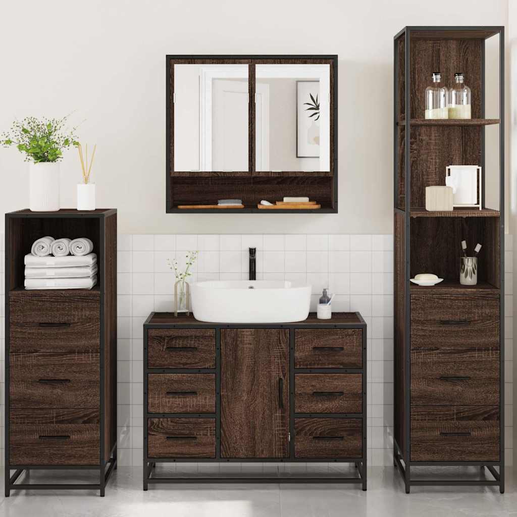 4 Piece Bathroom Furniture Set Brown Oak Engineered Wood