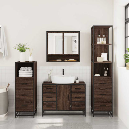 4 Piece Bathroom Furniture Set Brown Oak Engineered Wood