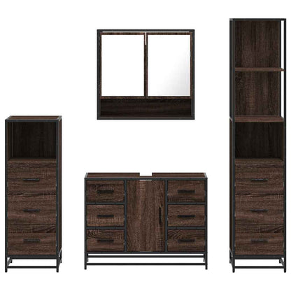 4 Piece Bathroom Furniture Set Brown Oak Engineered Wood