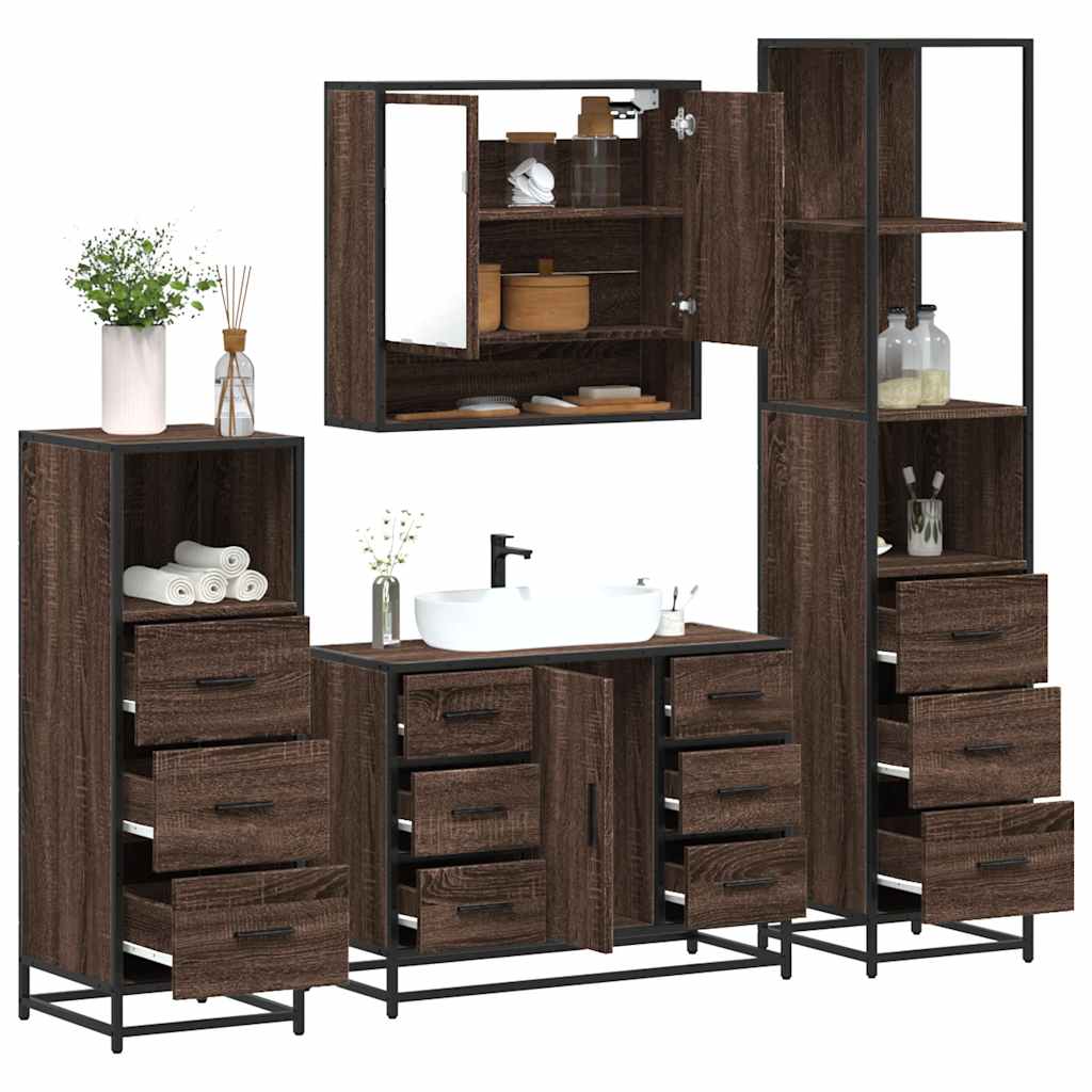 4 Piece Bathroom Furniture Set Brown Oak Engineered Wood