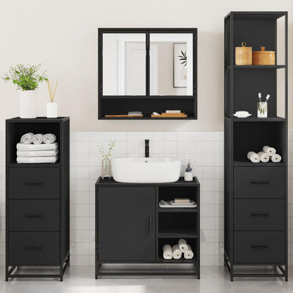 4 Piece Bathroom Furniture Set Black Engineered Wood