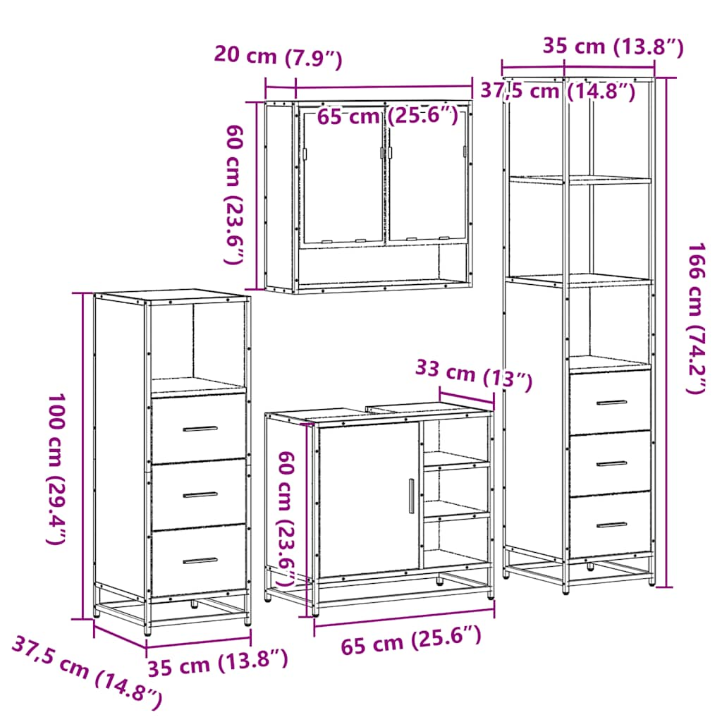 4 Piece Bathroom Furniture Set Black Engineered Wood