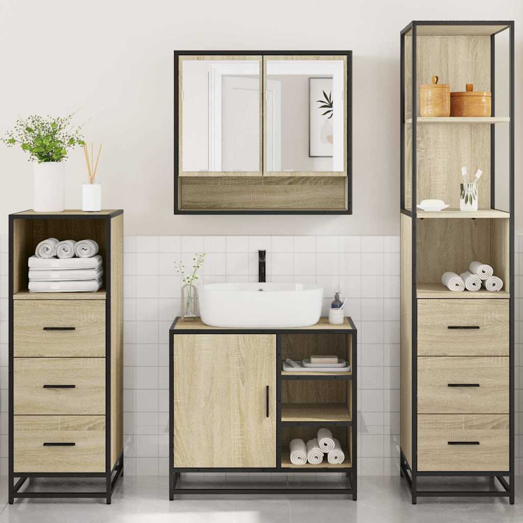 4 Piece Bathroom Furniture Set Sonoma Oak Engineered Wood