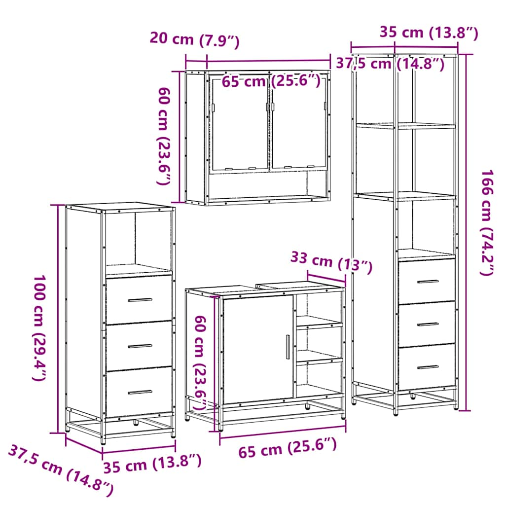 4 Piece Bathroom Furniture Set Sonoma Oak Engineered Wood